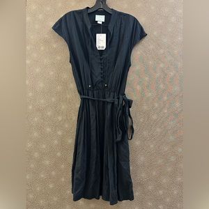 🔥🔥🔥NEW Anthropologie Maeve Button Down Belted Waist Black Mini Dress